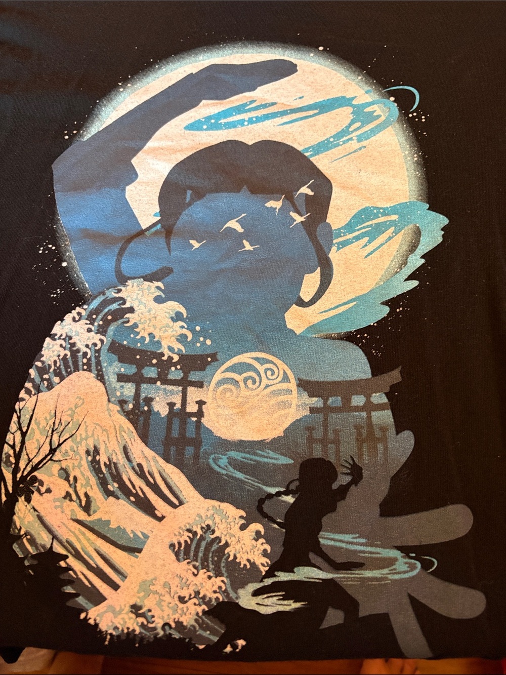 Avatar Waterbender Landscape Blue and Cream Samurai Wave Tshirt